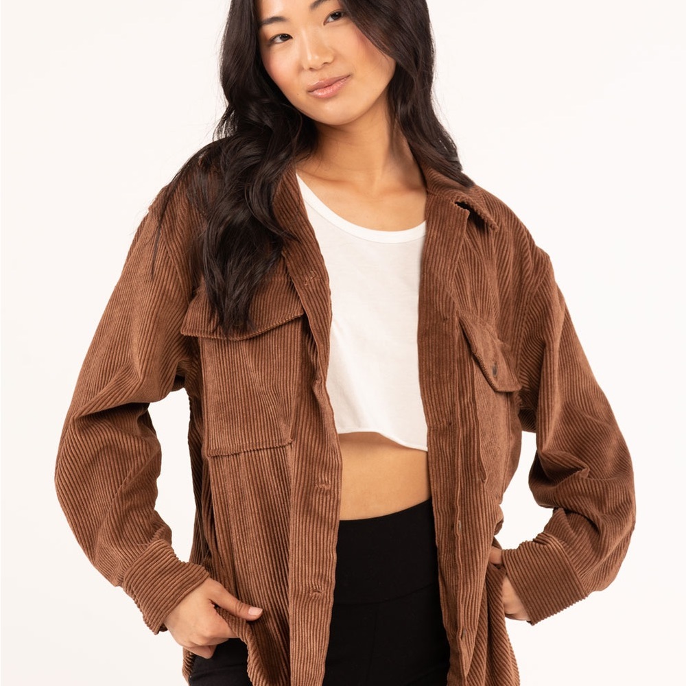 Ashley By 26 International Clothing Solid Corduroy Shacket Size S in Brown